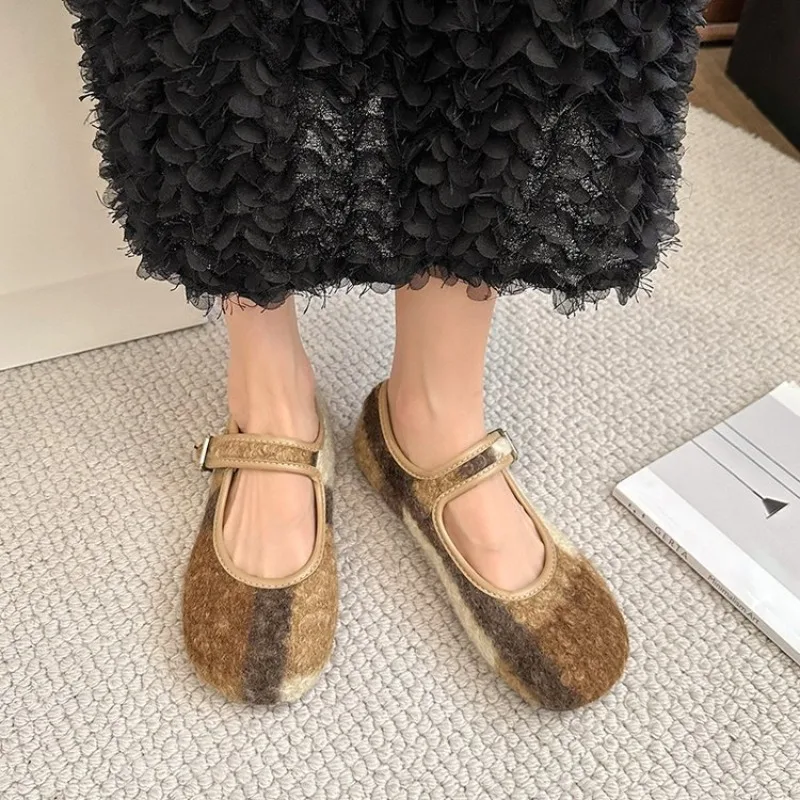 أحذية السيدات المسطحة أزياء الربيع والخريف عارضة رئيس جولة رقيقة أسفل المضادة للانزلاق اللون مطابقة الأحذية المفلكنة الضحلة #5