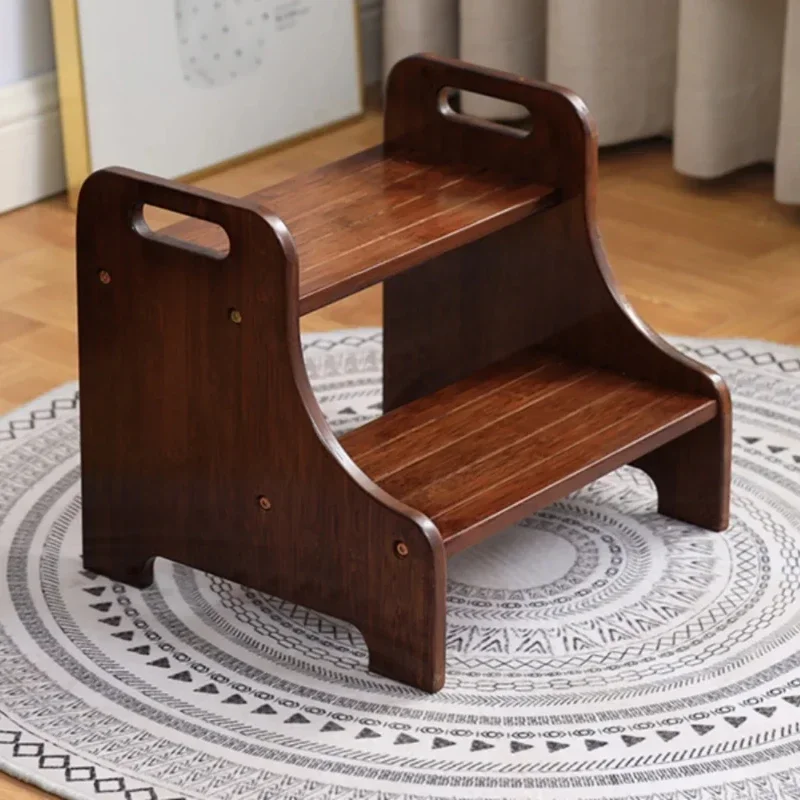 Solid Wood 2-Step Footstool Sturdy Stair Steps for Kitchen Ladder Up To Washer Compact Folding Design Ideal for Home Use