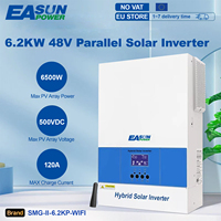 EASUN 6.2KW Parallel Hybrid Solar Inverter MPPT Pure Sine Photovoltaic Inverter 48V 220VAC On Grid 120A Solar Charger PV 500VDC