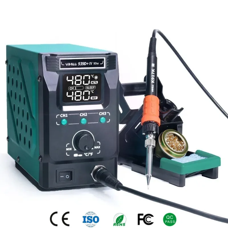 

YIHUA 939D+ IV 200-480 ℃ Цифровая паяльная станция 90 Вт, 3 экрана, ЖК-дисплей с 3-ступенчатой функцией хранения, производитель сварки