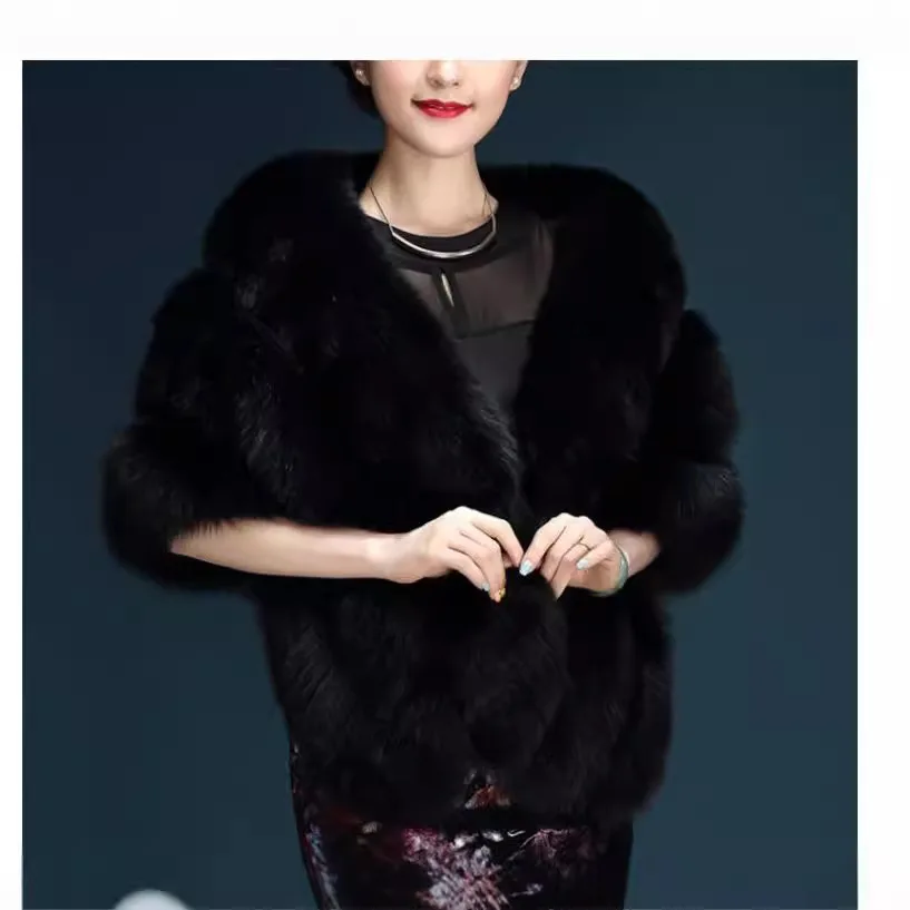 Thickened  Fur Shoulder Wrap Women's White Wedding Dress Shawl Princess Style Short Length No Sleeve Horizontal Splicing