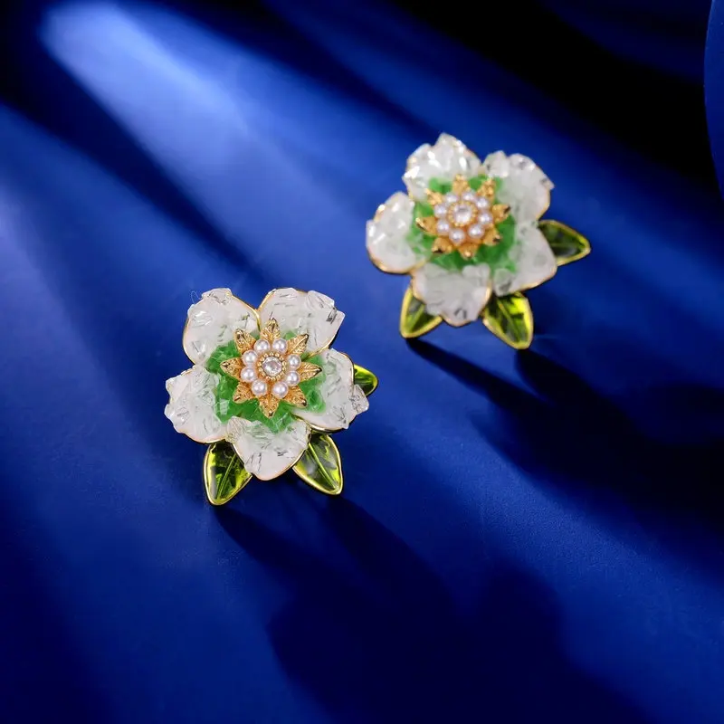 Deliciated Purple Crystal Camellia Flower Stud Earrings for Daily Wear image 2