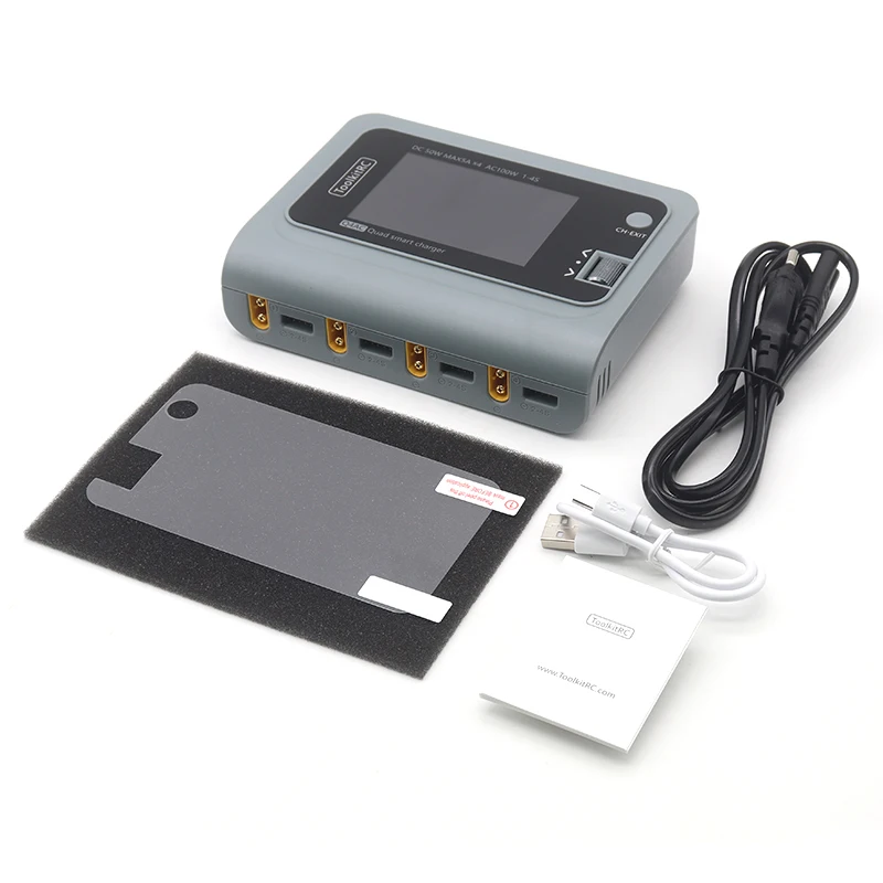 ToolkitRC nowa Q4AC Grey 4x50W 5A AC 100W 4 portowa inteligentna ładowarka DC XT60/XT30 opcjonalnie dla 1-4S bateria Lipo-XT60 XT30 z
