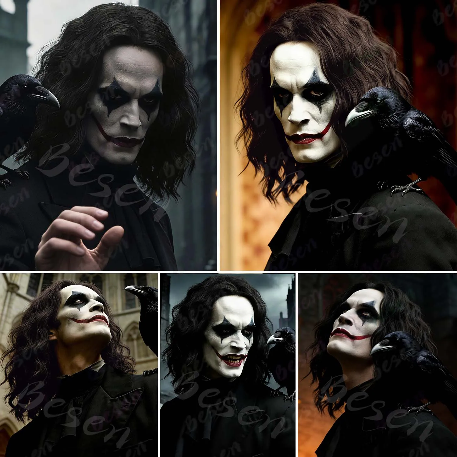 Synthetic Mens Black|Brown Curly Wig Shoulder Length Male Wigs for Party Cosplay Halloween Anime or Fun, Eric Draven Costume Wig