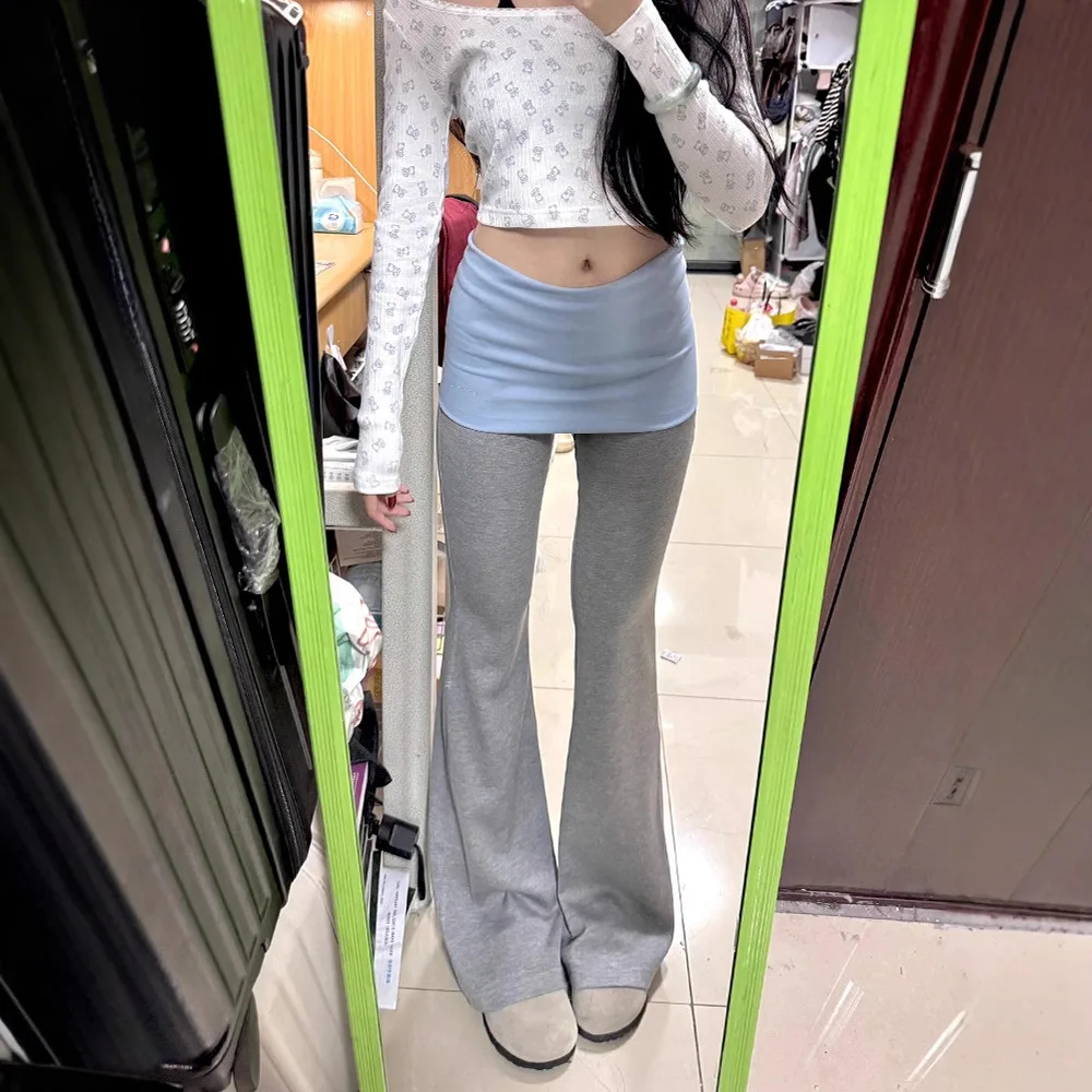 Spring Autumn New Style Folded Waist Casual For Women Trendy Slightly Flared Wide-Leg Pants With Draping And