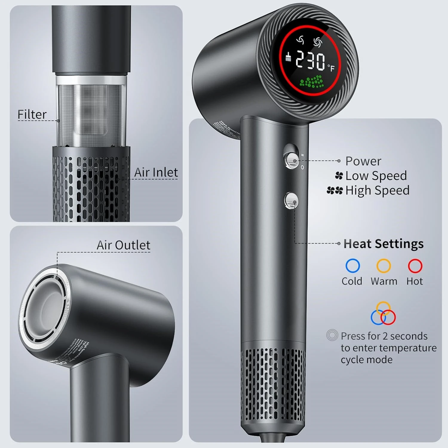 고속 전문가용 살롱 헤어 드라이어 음이온 리바이버 원스텝 볼류마이저 가정용 저소음 헤어 드라이어