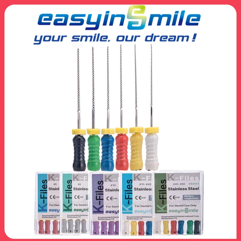 

10Pack Easyinsmile Dental Endo K Files Stainless Steel Root Canal Hand Use Durable 25MM #6 #8 #10 #15 #20 #25 #30 #15-40 #45-80