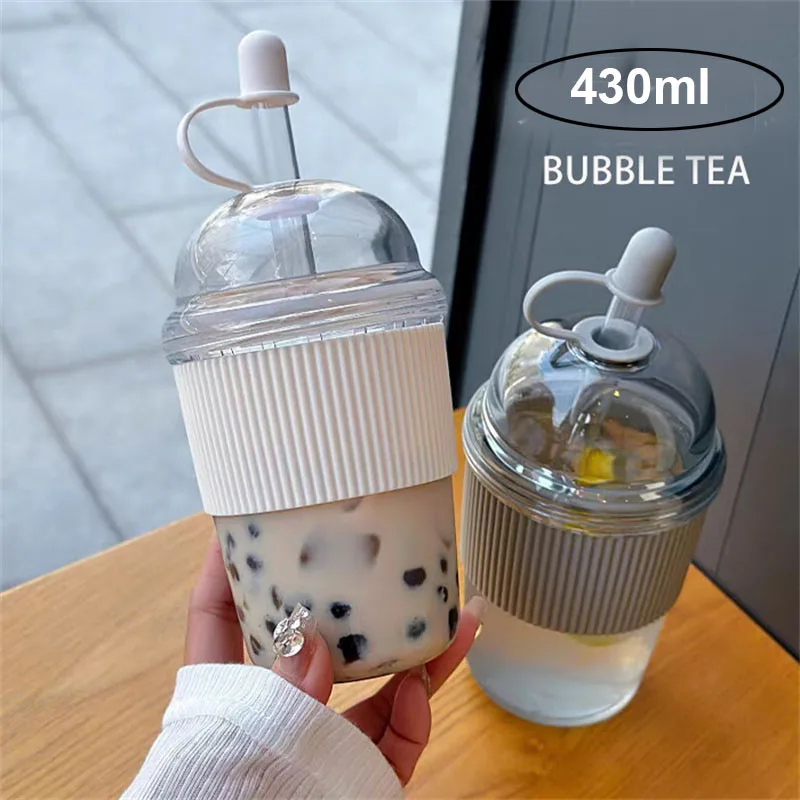 Tasse de paille avec couvercle de 430ML, tasses à thé Boba à bulles, grande capacité, thé, café, lait, bouteilles d'eau de Style Ins pour tasse de jus de bureau
