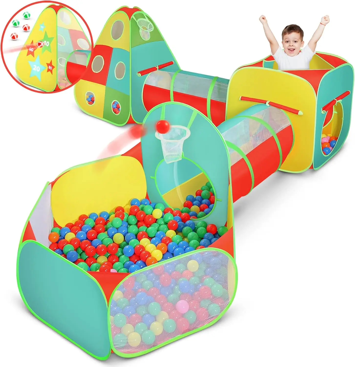 

Kids Play Tent for Toddlers Boys & Girls with Ball Pit, Crawl Tunnel, Target Game & Tents, Playhouse Toys, Boys Indoor & Out