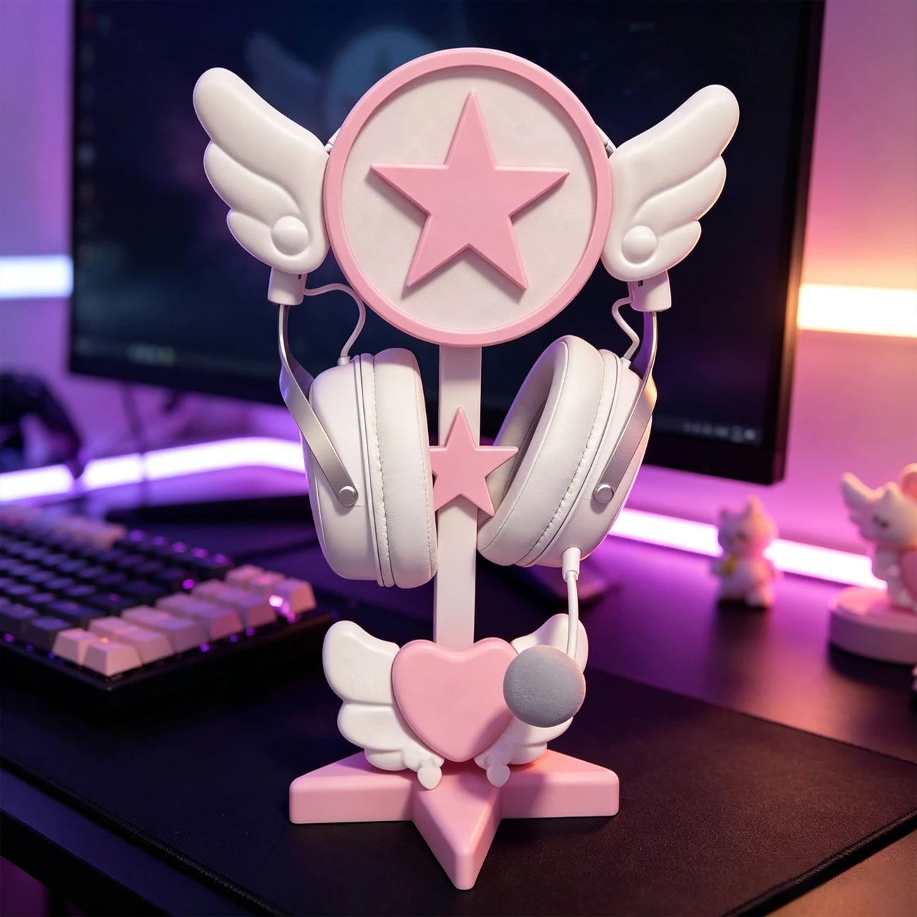 Japanese-style Headphone Stand ESports Room Decoration Computer Over-ear Headphones Cartoon Stand Cute Pink Hanger Adorable Gift view 6