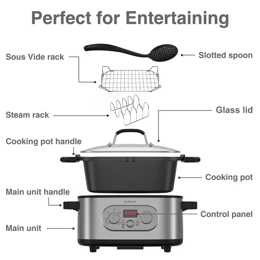 Programmierbarer Slow Cooker mit Timer, 6,8 Quart Crock Pot, Voreinstellungen für Sous-Vide, Backen, Saute, Cook Riceamp More, Antihaft-Geschirrspüler