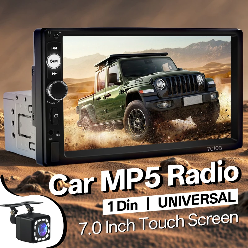 Hippcron 1Din راديو السيارة ستيريو 7 بوصة HD شاشة تعمل باللمس مشغل وسائط متعددة BT Autoaudio FM استقبال مرآة ربط USB AUX العالمي