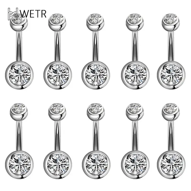 Piercing de acero quirúrgico para Ombligo, anillos de cristal con diamantes de imitación para Ombligo, bola de Ombligo, 5/10/15/20 unidades por lote