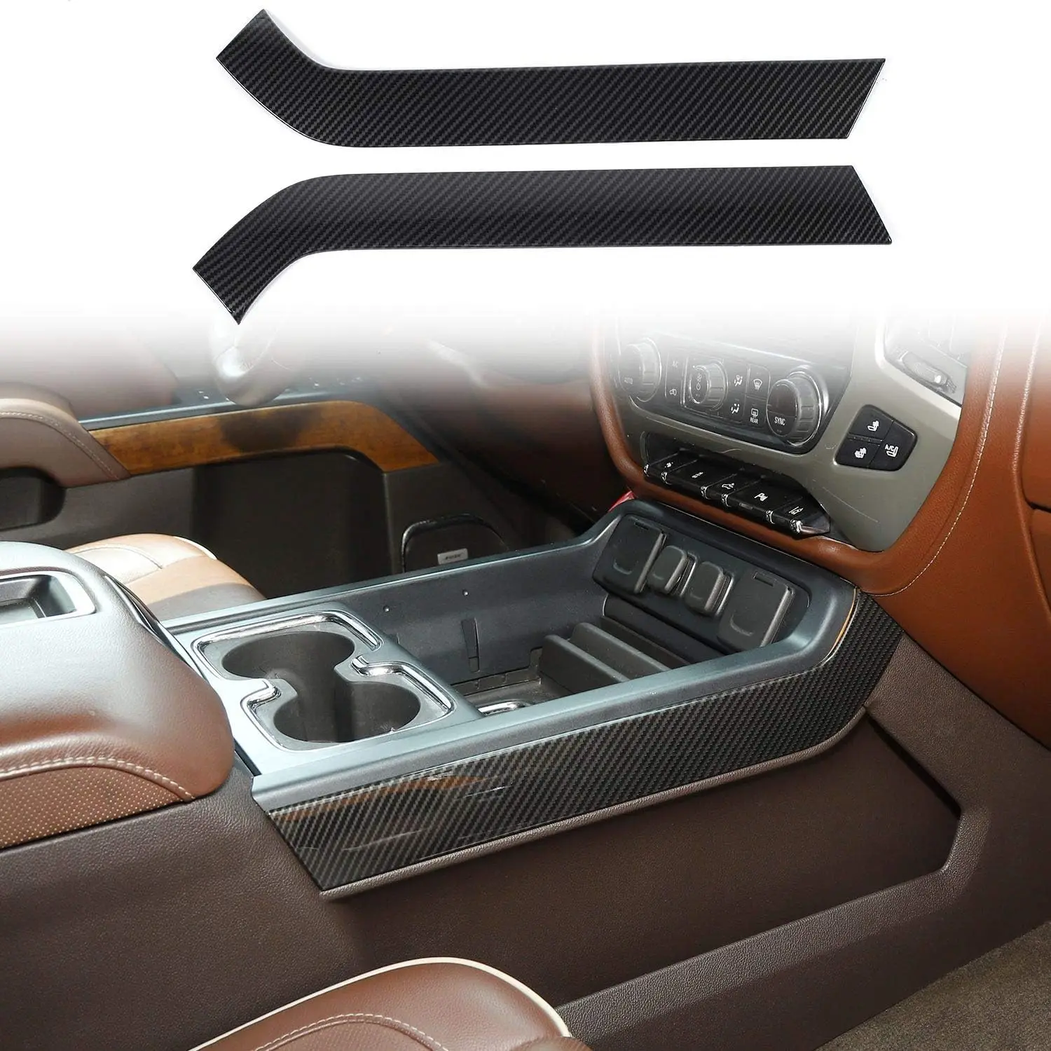 

ABS Carbon Fiber Center Console Side Gear Shift Panel Trim 2Pcs for 2014-2018 Chevy Silverado GMC Sierra Accessories