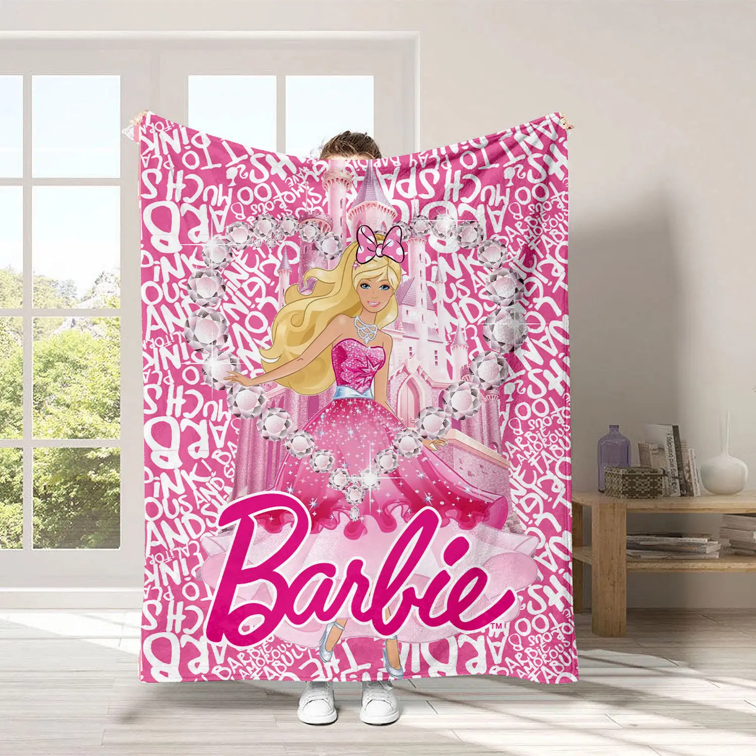 Cartoon Barbie Throw Blanket Quilt Kawaii Printed Flannel Blanket Woman Office Nap Air Condition Cover Shawl Blanket Home Decor