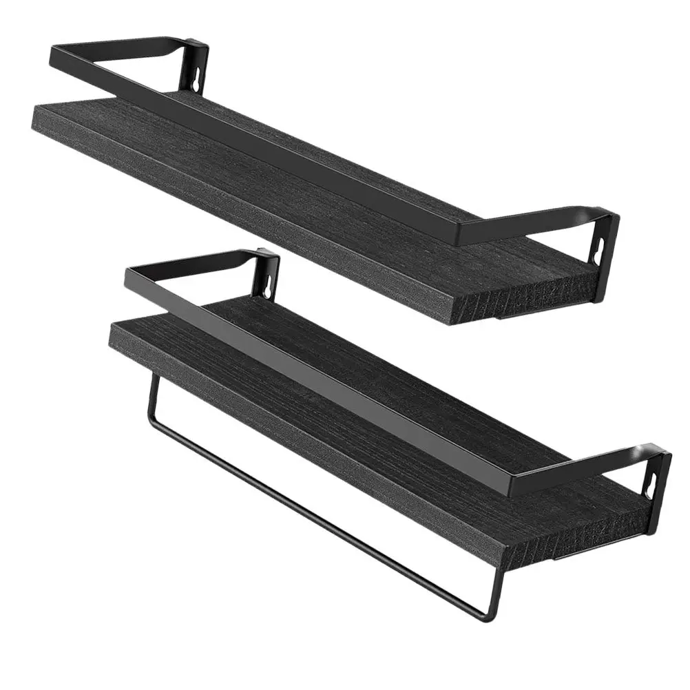 2Pcs Black Floating Wall Shelf Iron Frame Wall Mounted Storage Rack for Small Items Planter Bathroom Kitchen Display Holder