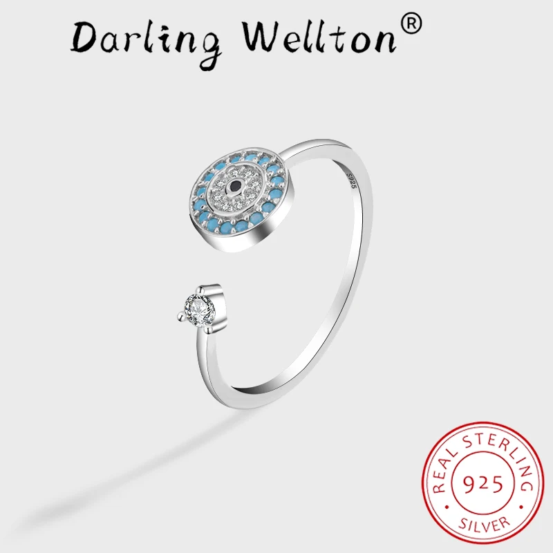 

NEW Fashion Asymmetric Round Sapphire Full Diamond Couples Ring For Women Blue Original Sterling Silver Valentine's Day Jewelry