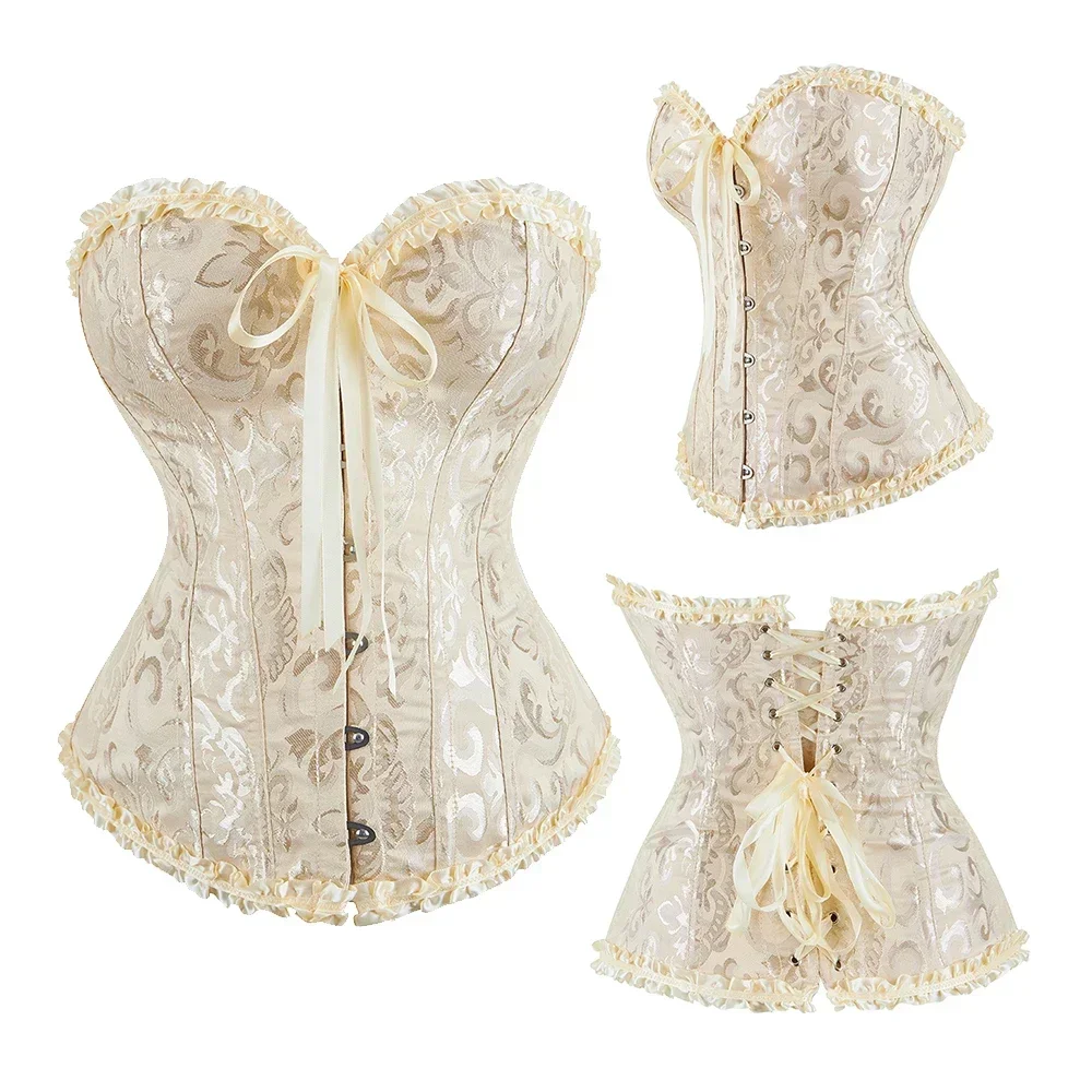 Frauen Korsett Top Jacquard Overbust Bustier Viktorianischen Sexy Lace up Floral Dessous Korset Vintage Gothic Basken Kostüm – Detail 10