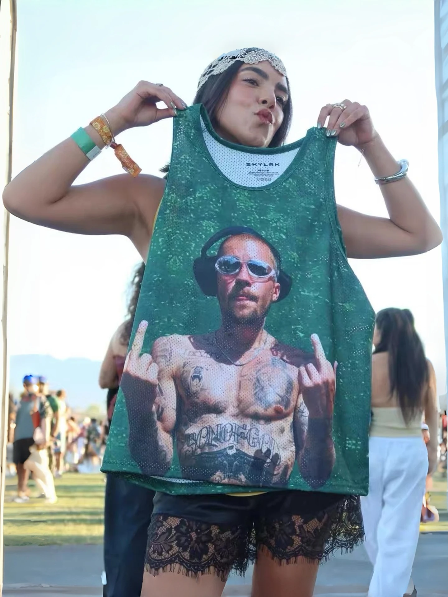 

Bieber American Style SKYLRK Music Festival Limited Edition Mesh Vest Jersey Loose Fit Printed Polyester Summer Cool Sensatio...