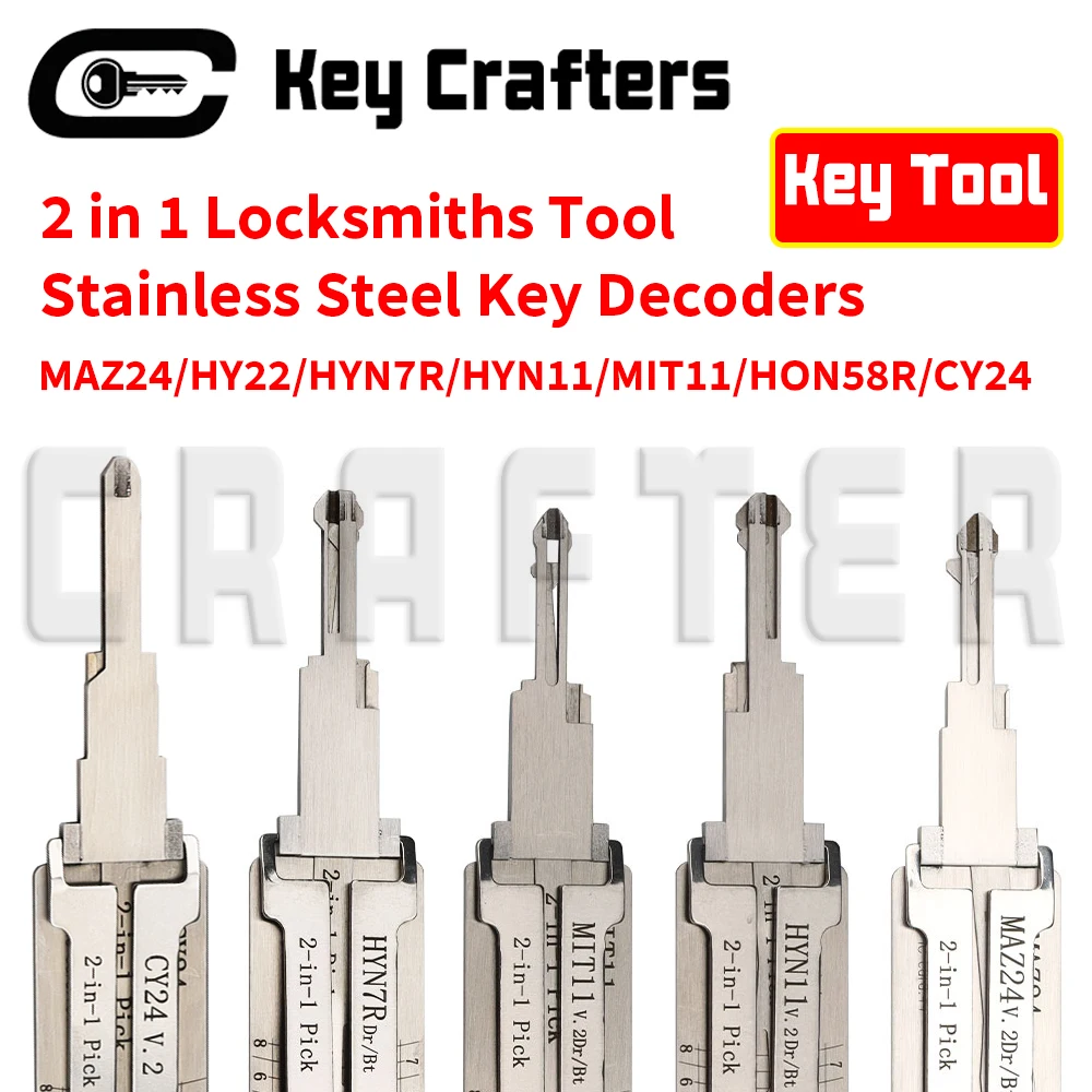 

Key Crafters 2 in 1 Locksmiths Tool Stainless Steel Key Decoders SIP22 MAZ24 HY22 HYN7R HYN11 MIT11 HON58R CY24 LISHI