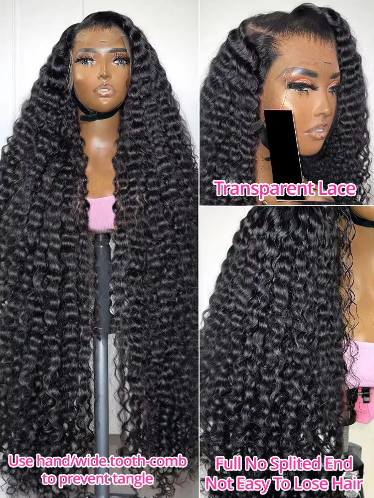 300% High Density 40 46 Inch Deep Wave 13x6 HD Lace Frontal Human Hair Wig Loose Water Curly Wig Human Hair For Women on Sale image 5