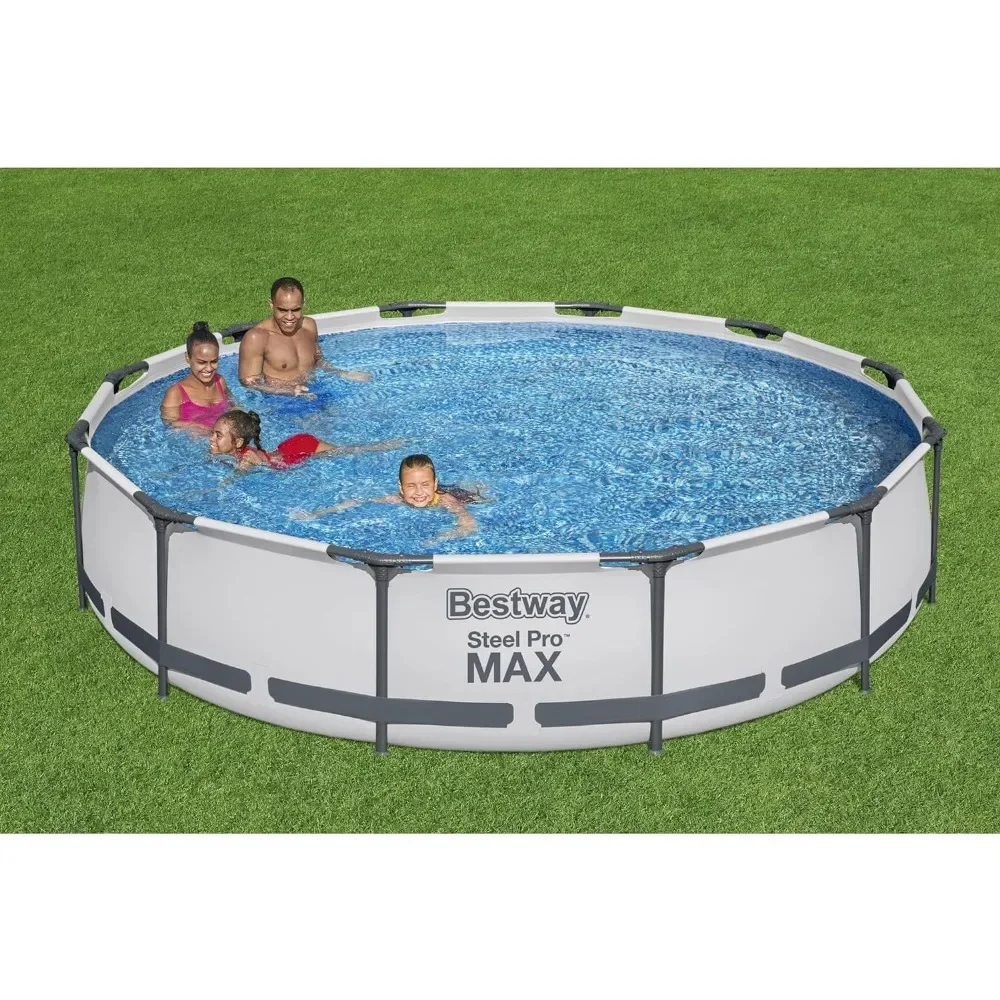12 Foot x 30 Inch Round Metal Frame Above Ground Outdoor Backyard Swimming Pool Set with 330 GPH Filter