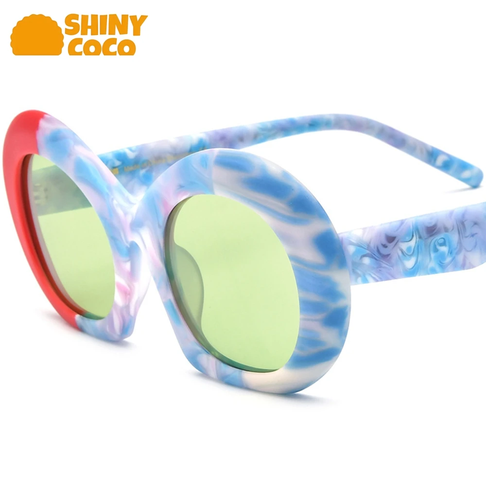 

ShinyCoCo Luxury Brand Color Blocked Frosted Board Cat Eye Sunglasses Thick Framed Sunglasses Driving Glasses