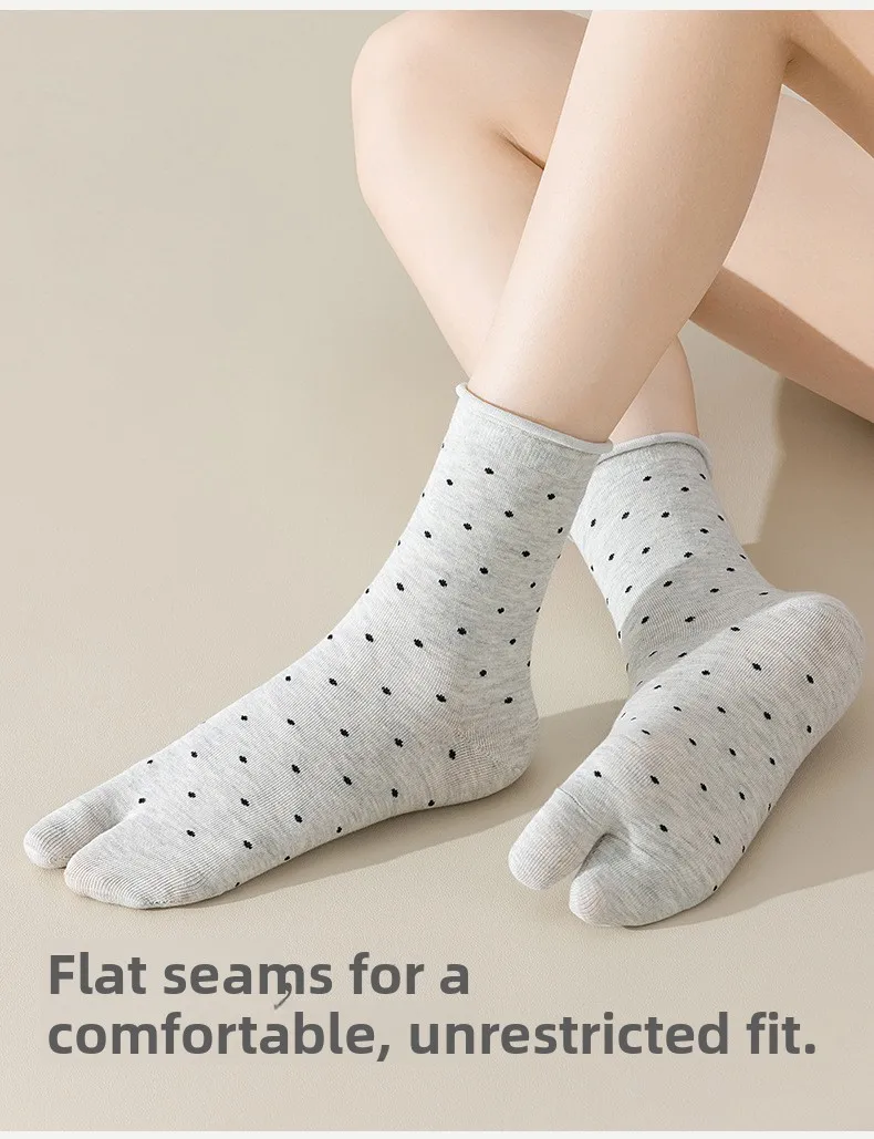 Polka Dot Tabi Zehensocken Damen Baumwolle Einfarbig Japanische Kimono Flip-Flop-Sandalen Split-Socken Mittel Schwarz Weiß Zwei-Zehen-Socken Finger – Detail 6
