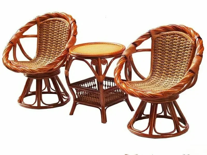 Real rattan chair three-piece set of living room modern and simple balcony tables and leisure tea table rattan