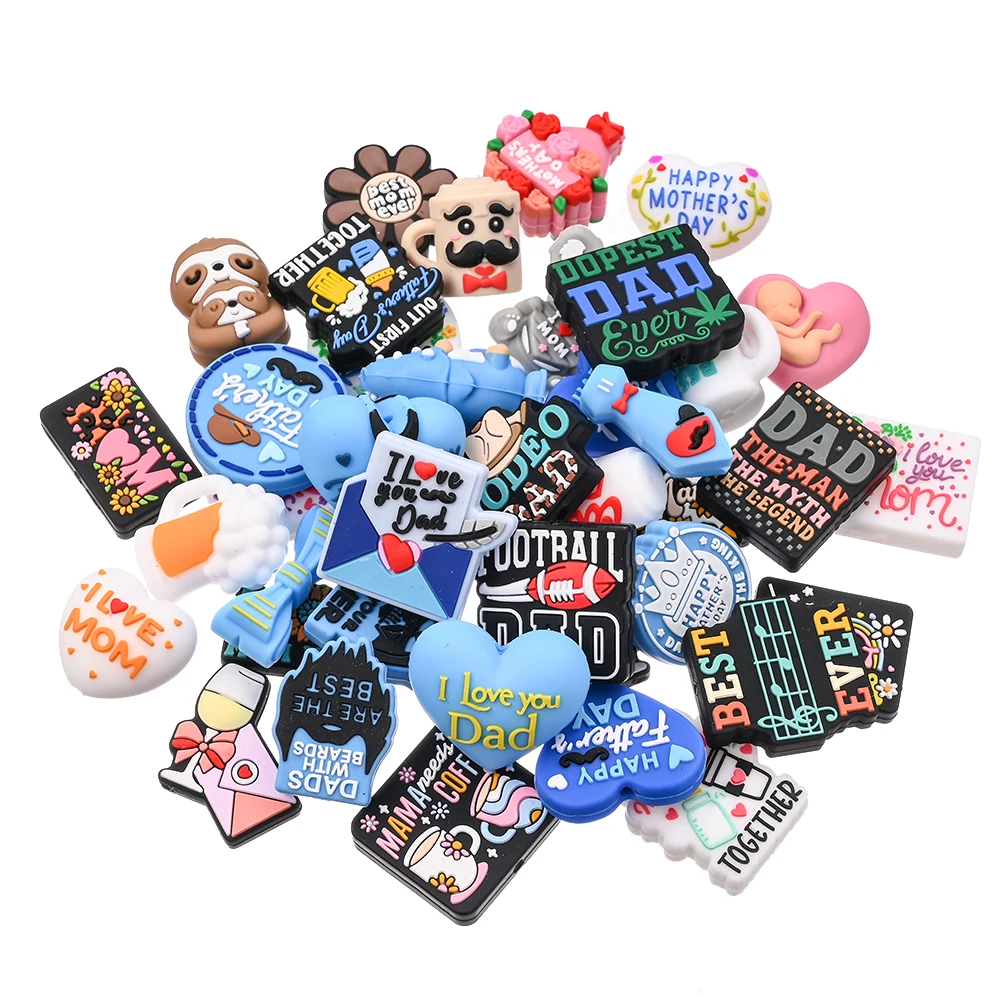 

5Pcs Silicone Beads Mixed Mother's /Father's Day Teether Loose Beads for DIY Nipple Chains Pacifier Clips Necklaces Gifts