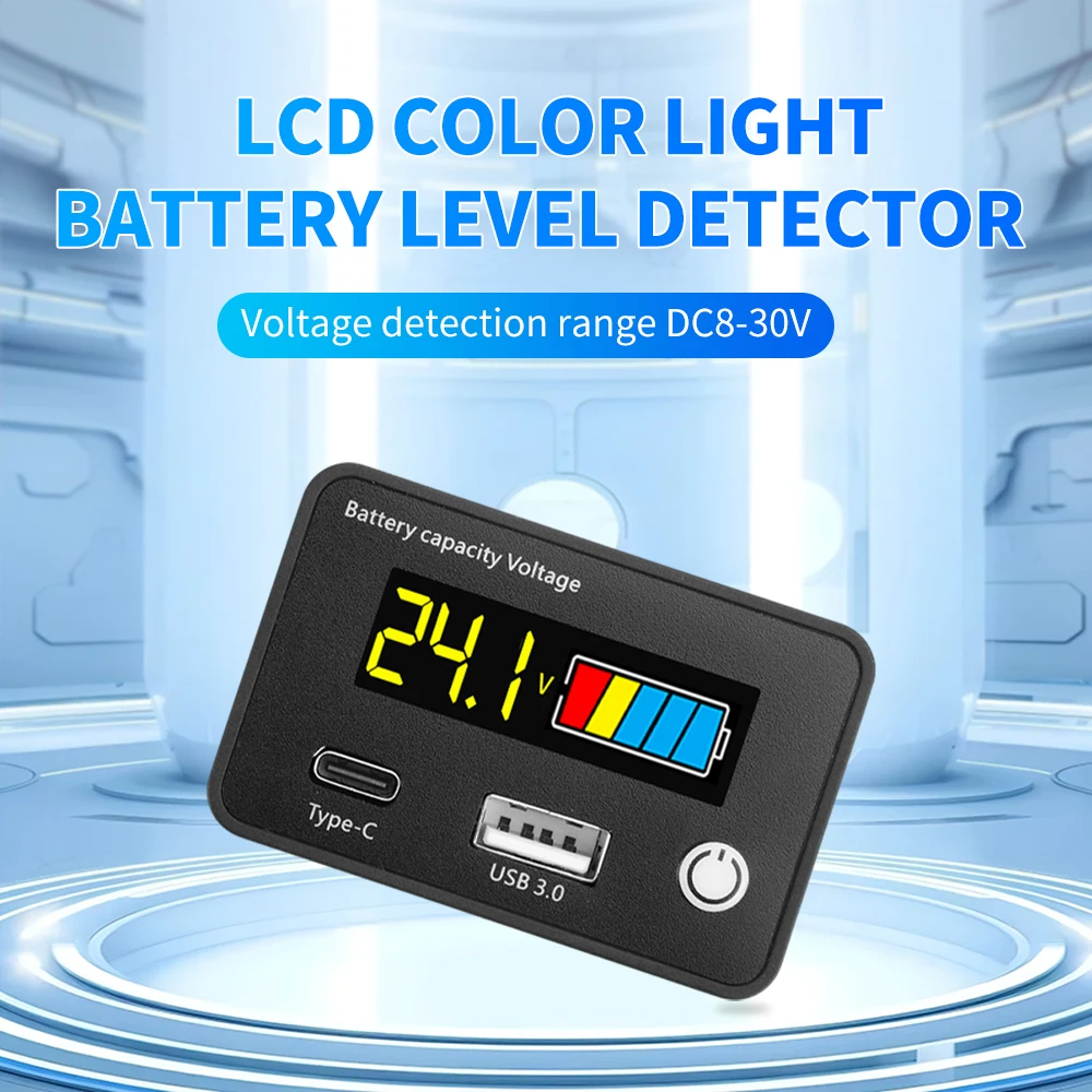 18W Battery Capacity Indicator 12V 24V LCD Digital Voltmeter Ternary Lead-acid Lithium LiFePO4 Voltage Tester for Car Motorcycle