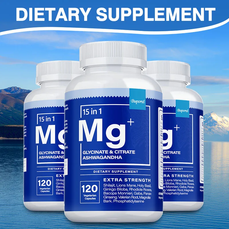 

Magnesium + Ashwagandha Supplement, with Magnesium Citrate, Relieve Stress, for Adrenal Health, for Sleep, Heart & Bone Health