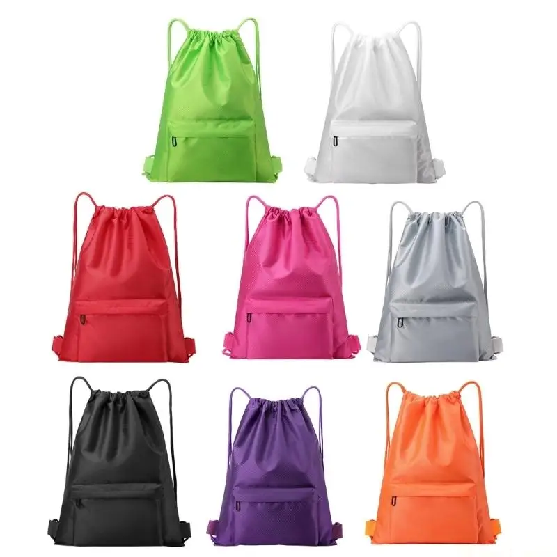 31BE Quick-Access Drawstring Backpack with Splash-Resistant Design, Front Zipper Pocket and Backpack Carry for Gym Visits