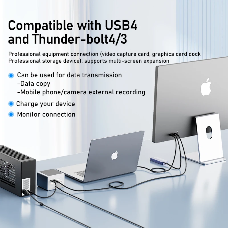 Thunder-bolt 5 Cable 120Gbps Data Sync 240W Fast Charging 16K30Hz USB4 Type C Cable Compatible for MacBook, iPad, Docking, SSD