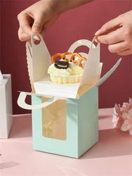50 pcs Cookie Package Corrugated Kraft candy Cake Box with pvc window Chocolate Cake Muffin Biscuit packaging gift Box
