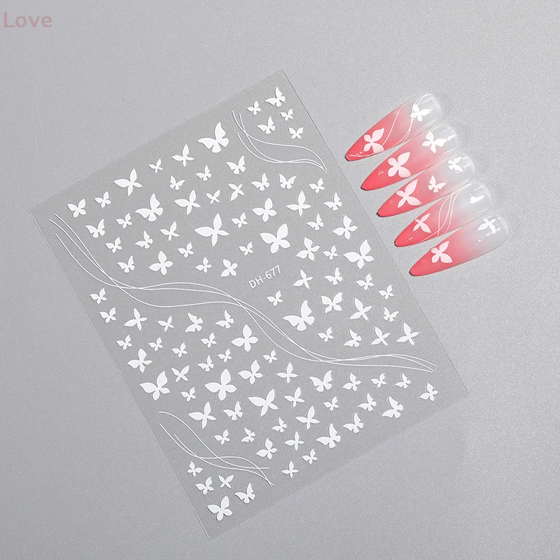 [L&P] ملصقات أظافر على شكل فراشة ترفرف ملصقات لاصقة خلفية على شكل فراشة بختم ساخن ملصق أظافر فضي