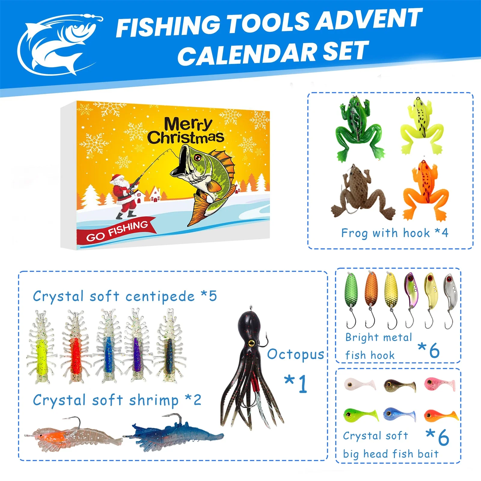 24個入りアドベントカレンダー-釣り-クリスマス-カウントダウン-釣り道具アドベントカレンダー-クリスマス-サプライズギフト-男性-ティーンボーイズ向け