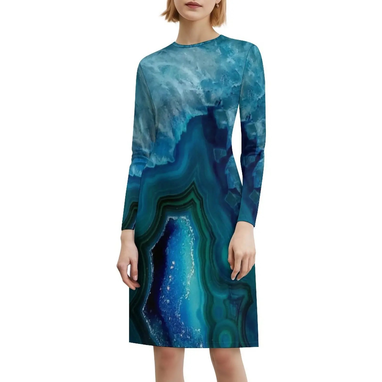 Teal Blue Agate Sweetheart Neckline Dress Elegant Summer Party Dress For Women Agate Blue Teal Diamond Gem Stone Women's Dress