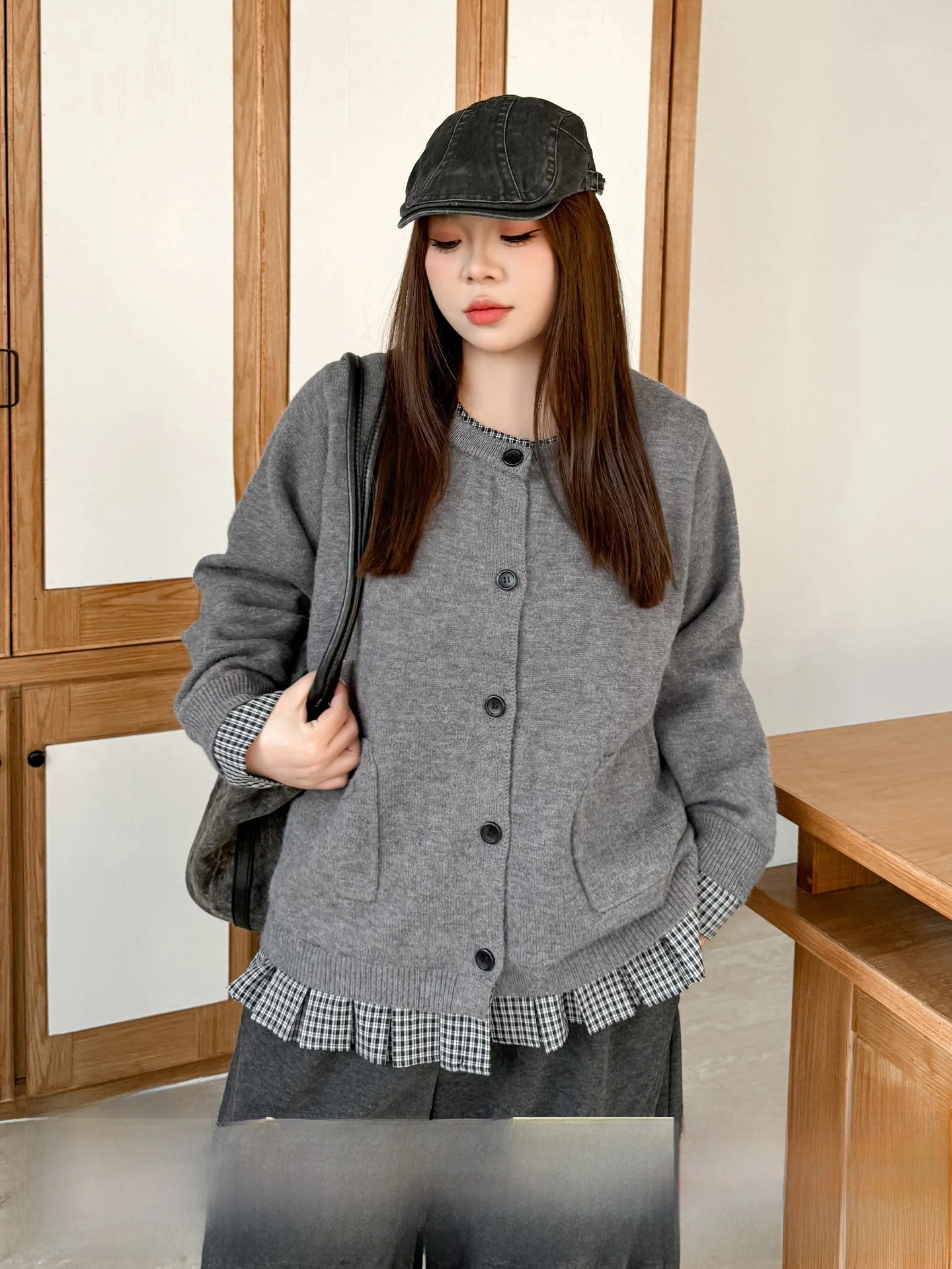 

Женская модная вязаная кофта больших размеров в винтажном стиле, свободного кроя, с пэчворком и клетчатым узором, весенняя верхняя одежда с крупными точками, длинными рукавами и круглым вырезом