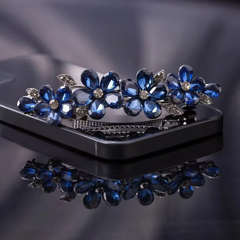 Elegant Black Rhinestone Crystal Flower Spring Clip Hair Clip High-end Women's Back of Head Half-tied Hairpin Hair Accessories view 4