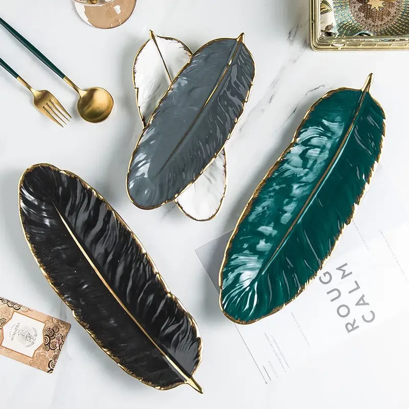 Decoration Plates Nordic Style Creative Feather Home Decor Fruit Snack Plate Jewelry Storage Tray