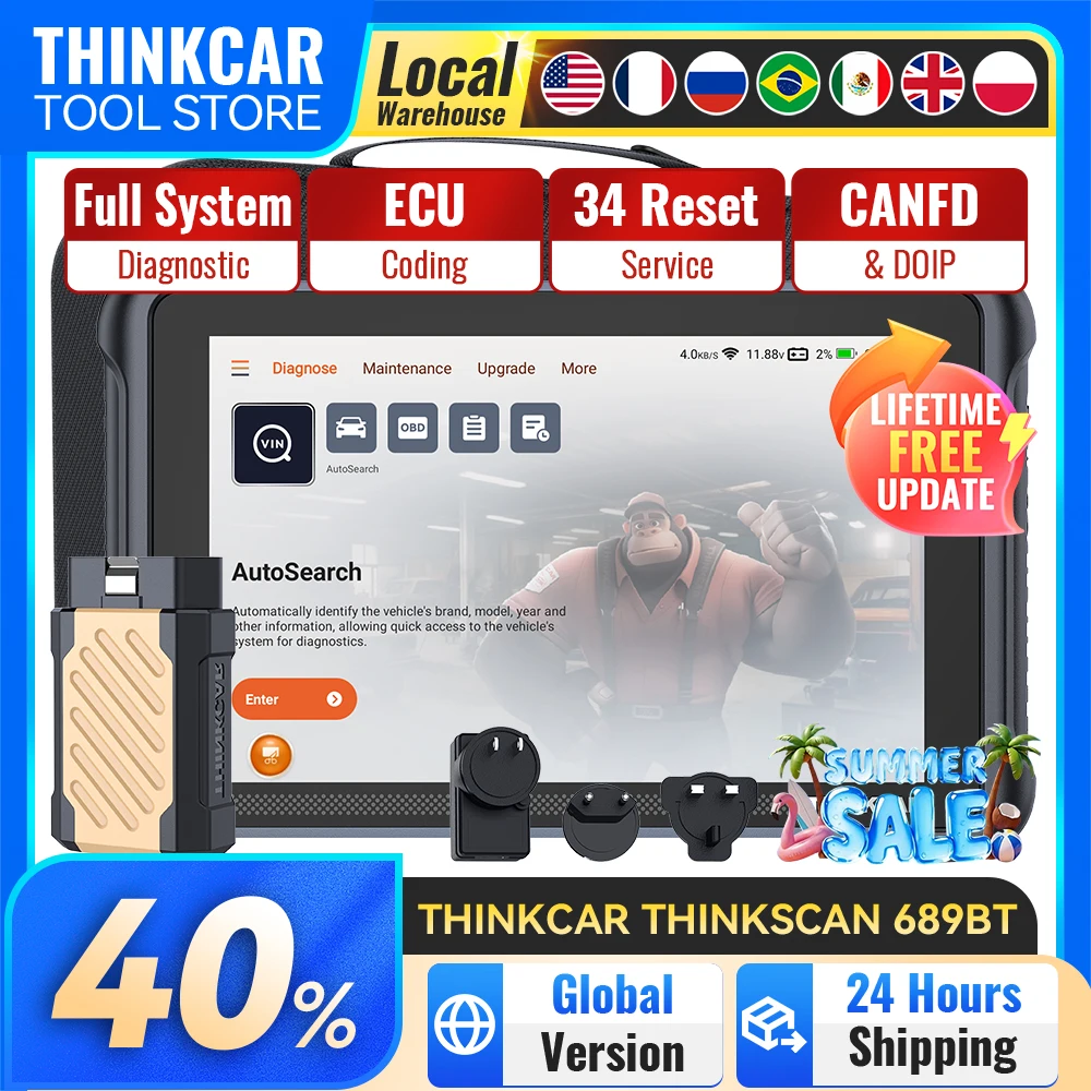 Herramienta de Diagnóstico THINKCAR Thinkscan 689BT, Escáner Automotriz de Sistema Completo, Soporte Gratuito de por Vida, Codificación ECU, Herramientas de Escaneo CANFD DOIP