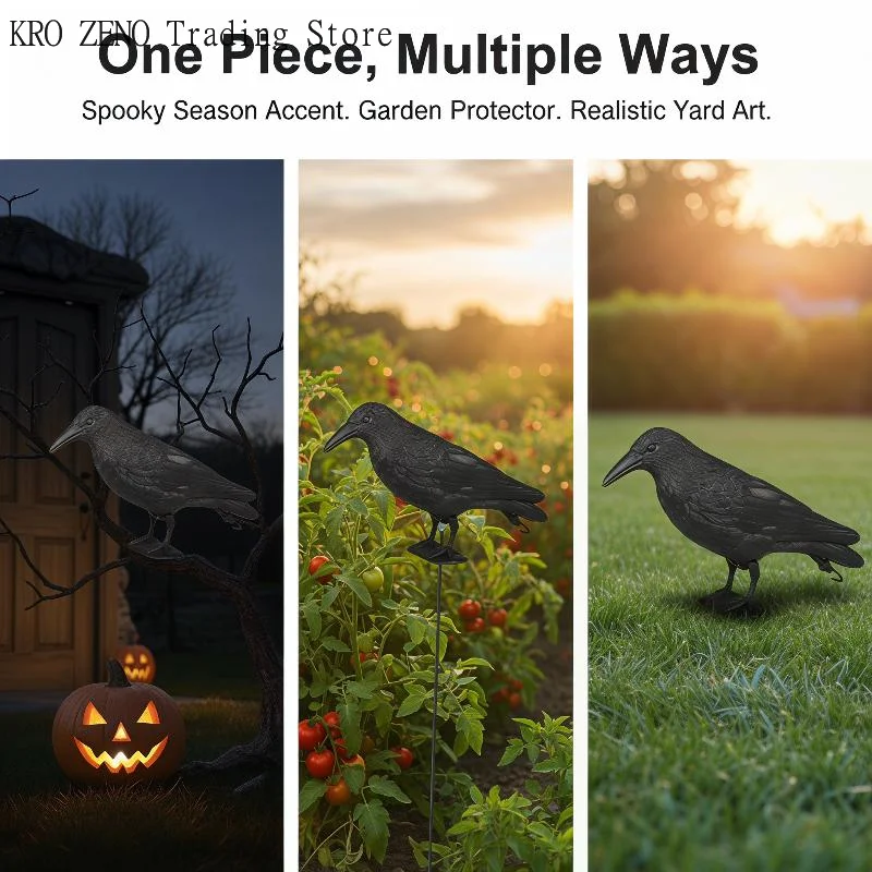 🔝Outdoor Pigeon Control Black Raven Bird Scarer Realistic Crow for Garden Use✨