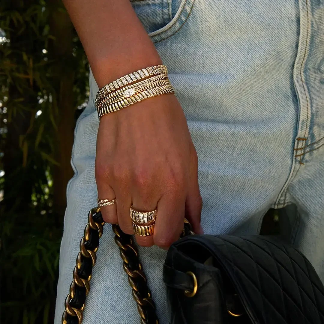 

Gold Color Herringbone Snake Chain Micro Pave Bling Cz Stacking Bracelets Iced Out Cubic Zircon Women Jewelry Bangle