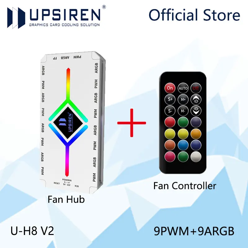 UPSIREN U-H8 5V 3PIN ARGB＆4PIN PWM HUB Computer Case Fan Light Synchronous Bottom magnetic design with Remote Control