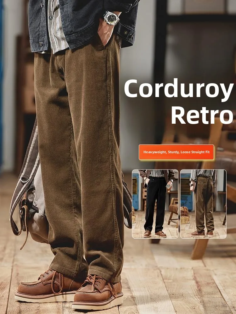 

American Retro Men's Casual Pants Loose Straight Corduroy Workwear Autumn Winter Heavyweight Comfortable Straight Leg Trousers