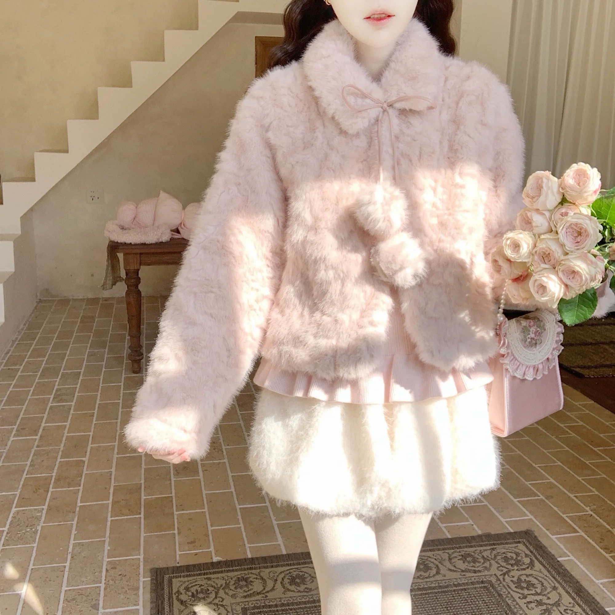 

Dear YN Thiened Real Rabbit Fur Ball Ball ort Coat Warmth Pure Color Winter Outerwear Women's Faion Sli Slimming