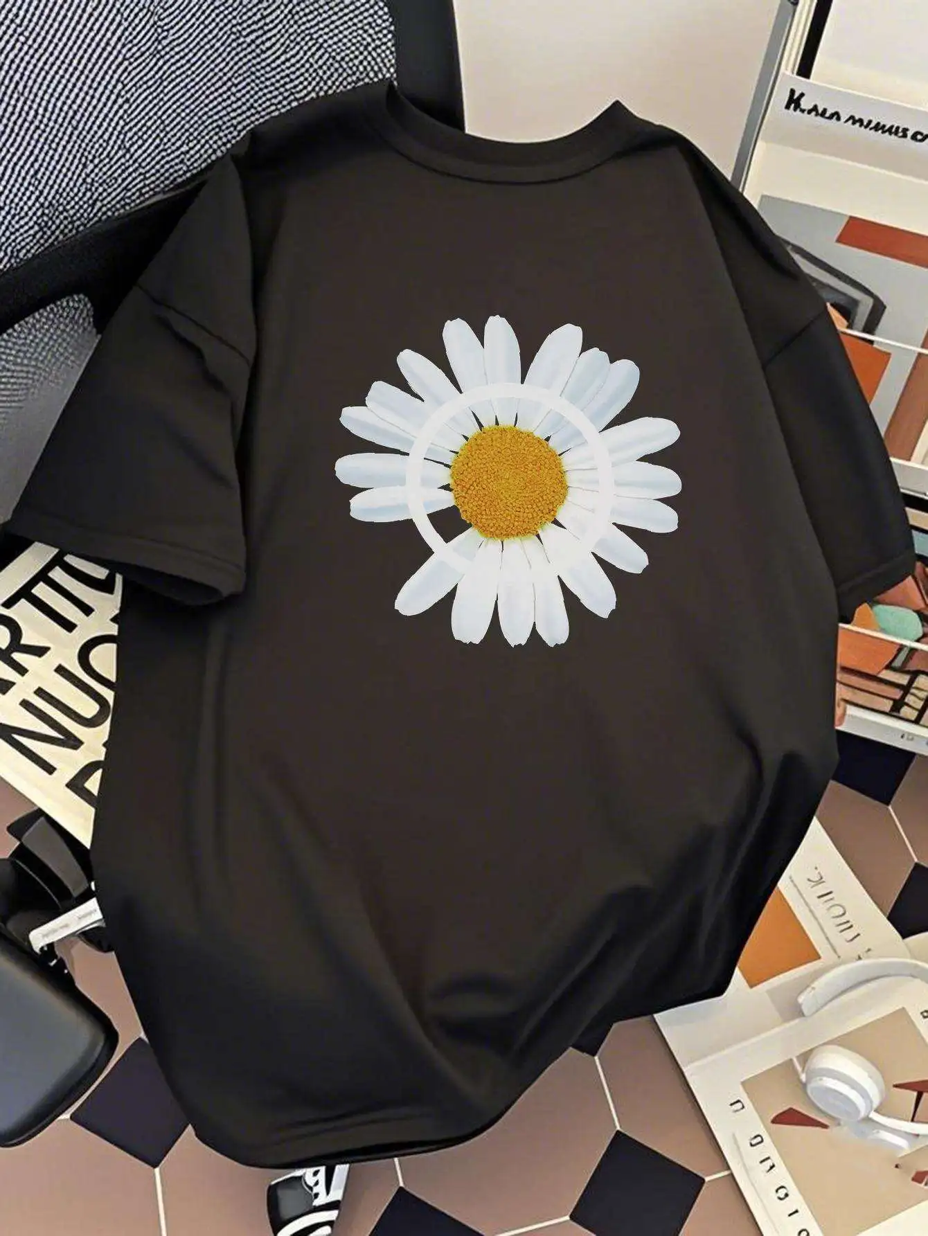 

CLOOCL Daisy Floral Printed Premium Cotton T-Shirts Women Summer Short Sleeve Tees Casual Tops