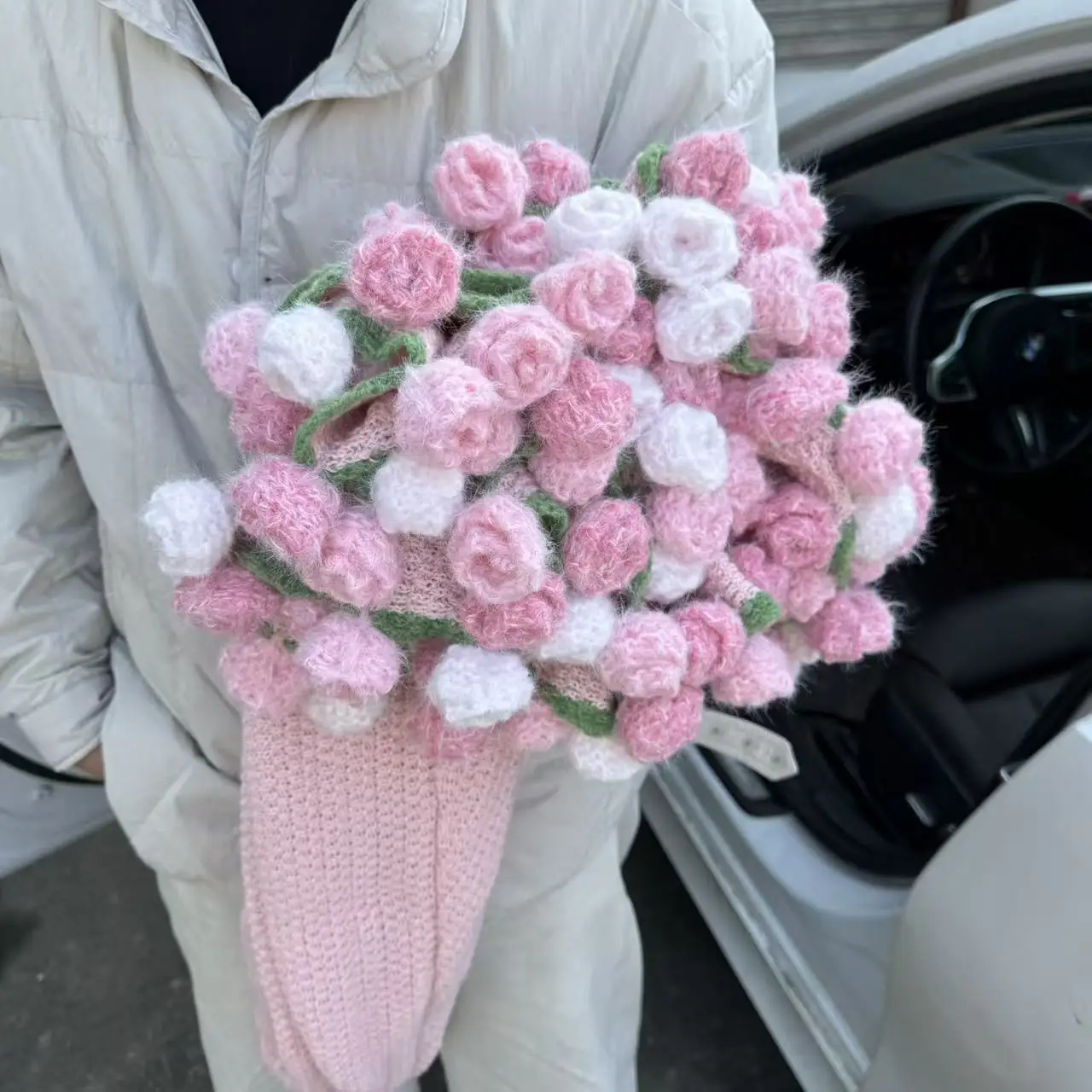 Handmade Knitted Yarn Bouquet Blanket, Cross-border New Blue Enchantress Gradient Rose Blanket, Finished Product for Girlfriend