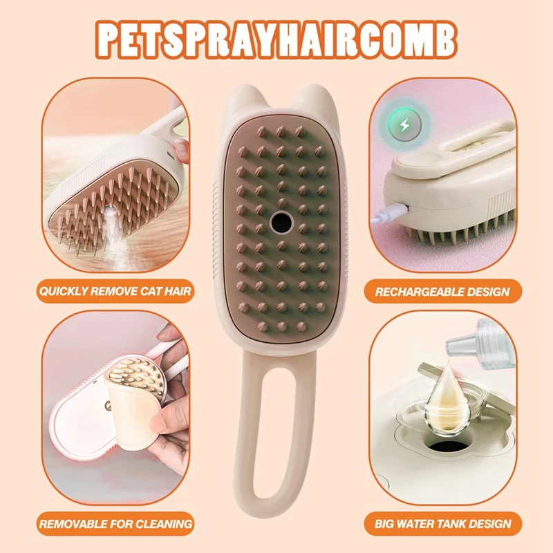 3-In-1 Multifunctional Pet Steam Brush Cat Steam Brush Suitable For All Pets Advanced Atomization Technology